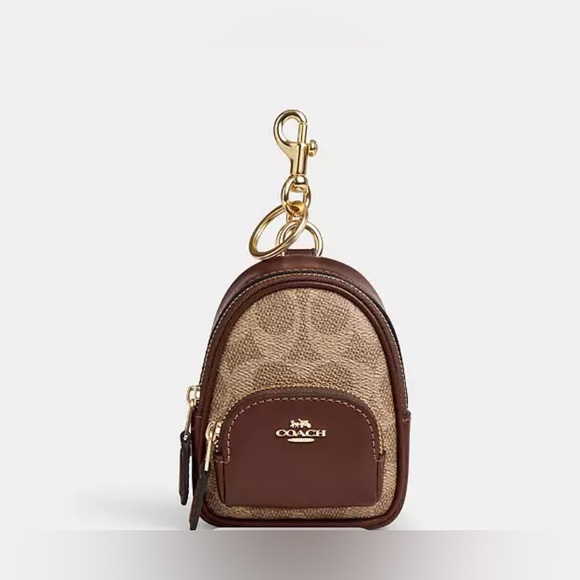 Coach Mini Court Backpack Bag Charm In Signature Canvas Gold/Tan/Brown- NWT - Picture 1 of 5